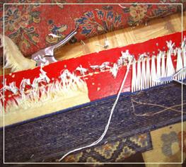 rug repair: refringing step of rug repairing - before