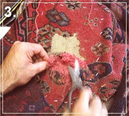 rug repair: rug hole recovery step of repairing - step 3