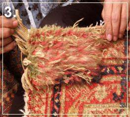 rug repair: rug reweaving step of repairing - step 3