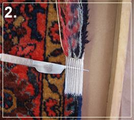 rug repair: rug hole reweaving step of repairing - step 2