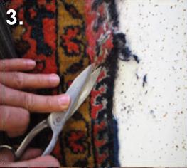 rug repair: rug hole reweaving step of repairing - step 3
