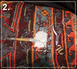 rug repair: rug hole reweaving step of repairing - step 2
