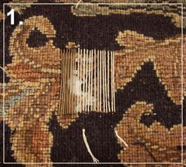 rug repair: rug reweaving step of repairing - step 1