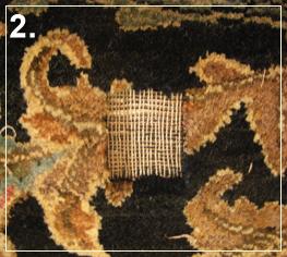 rug repair: rug reweaving step of repairing - step 2